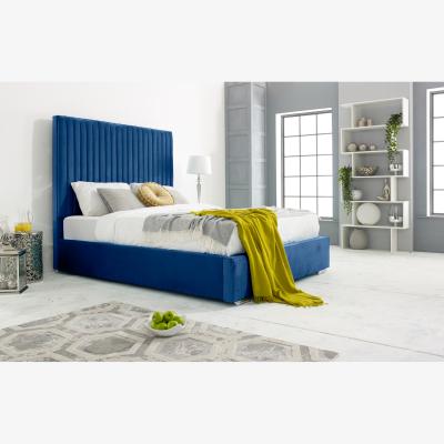 The Range Merki Plush 4 Inch Solid Thick Bed Frame With Lined Headboard - Blue / Small Double