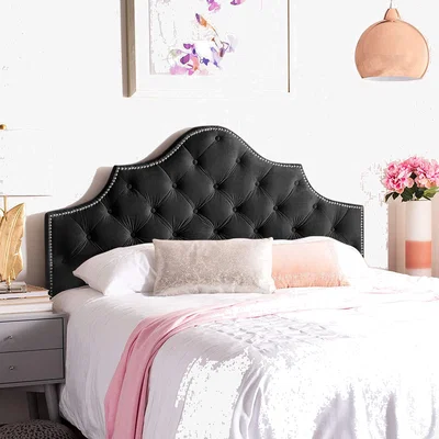 The Range Gemia Plush 26 inch Strutted Headboard - Black / Small Double