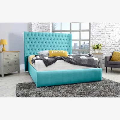 The Range Terra Plush 4 Inch Solid Thick Bed Frame With Curved Headboard - Teal / Small Double