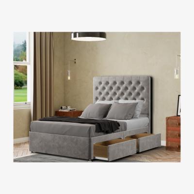 The Range Winchester Divan Bed 2 Drawers Floor Standing Headboard Matching Buttons Plush - Silver / Small Double