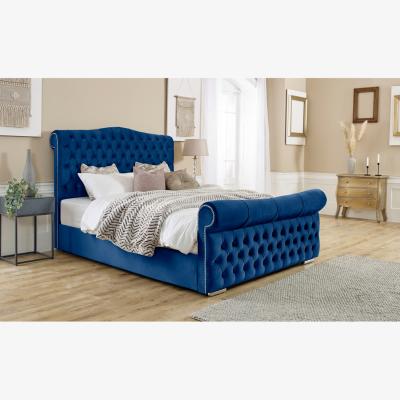 The Range Casonova Plush 4 Inch Solid Thick Bed Frame With Chesterfield Headboard - Blue / Small Double