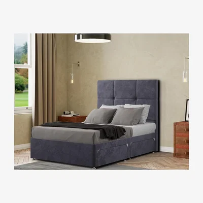 The Range Jacob Divan Bed 2 Drawers Floor Standing Headboard Matching Buttons Plush - Steel / Small Double