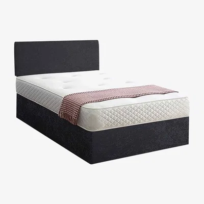 The Range Loria Divan Bed Set with Headboard and Mattress - Crushed Fabric, Non Storage - Black / Small Double