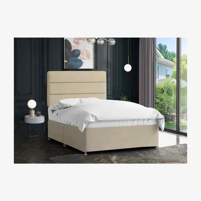 The Range Harmony Divan Bed Set With Tall Headboard Mattress-Chenille, 2 Drawers Left Side - Yellow / Cream / Small Double