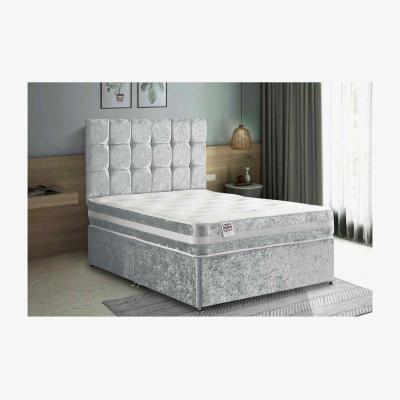 The Range Delia Divan Bed Set with Headboard Mattress-Crushed Fabric,2 Drawers Left Side - Grey / Silver / Small Double