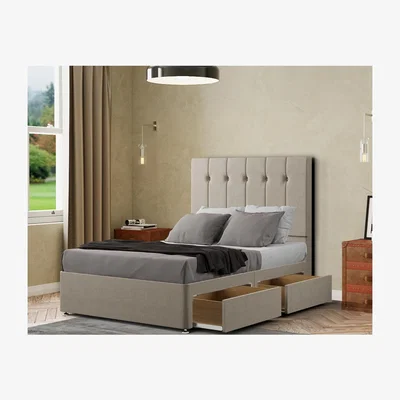 The Range Highland Divan Bed 2 Drawers Floor Standing Headboard Malham Weave - Cream / Small Double