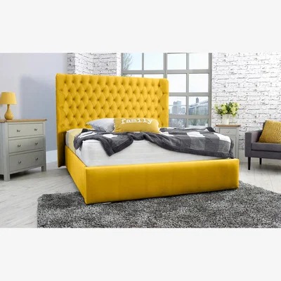 The Range Terra Plush 4 Inch Solid Thick Bed Frame With Curved Headboard - Mustard Gold / Small Double