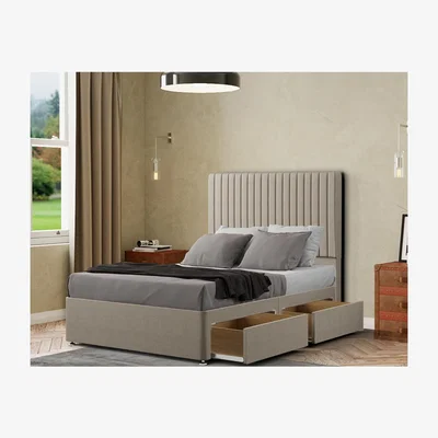 The Range Maryland Divan Bed 2 Drawers Floor Standing Headboard  Malham Weave - Cream / Small Double