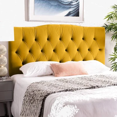 The Range Emia Plush 26 inch Strutted Headboard - Mustard / Small Double