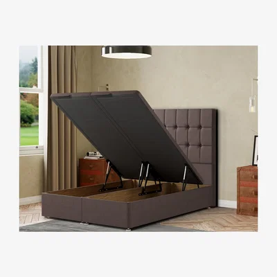 The Range Venezia Ottoman Bed Floor Standing Headboard Matching Buttons Malham Weave - Slate / Small Double