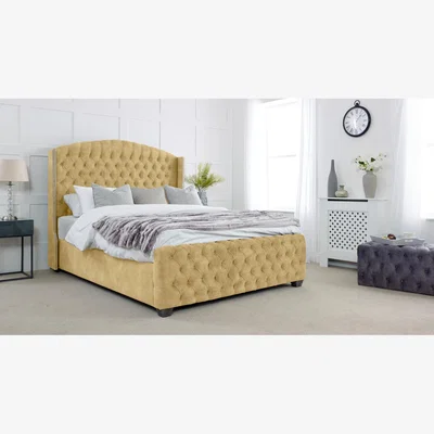 The Range Richmond Plush 4 Inch Solid Thick Bed Frame With Winged Headboard - Beige / Small Double