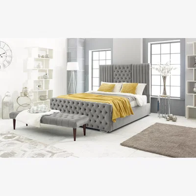 The Range Lorina Plush 4 Inch Solid Thick Bed Frame With Chesterfield Headboard - Silver / Small Double