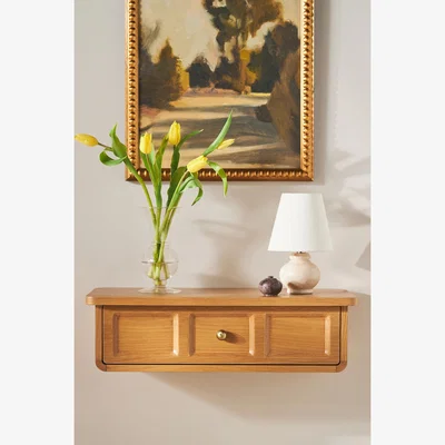 Anthropologie Elle Oak Wood Shelf with Drawer