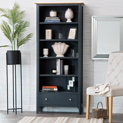 Chiltern Oak Furniture Bergen Blue Painted Oak Large Bookcase