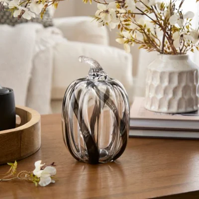 Dunelm Black Striped Glass Pumpkin Ornament