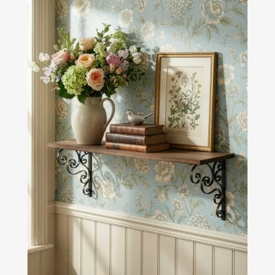 Dibor Rustic Pine Shelf with Brackets