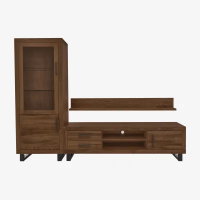 Furniture Village Bodahl - Terra Large Media Set with TV Unit, Small Left Hand Facing Display Cabinet and 180cm Wall Shelf - Desert