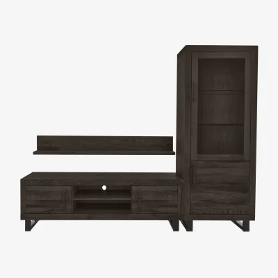 Furniture Village Bodahl - Terra Small Media Set with TV Unit, Small Right Hand Display Cabinet and 150cm Wall Shelf - Smoked