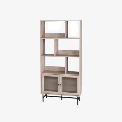 Homebase Wyatt Rib Glass Tall Shelving Unit - Whitewash