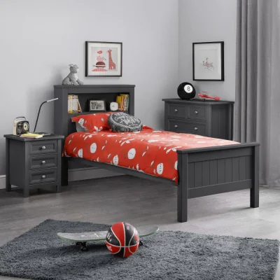 Happy Beds Maine - Single - Bookcase Storage Bed - Anthracite Dark Grey - Wooden - 3ft - Happy Beds