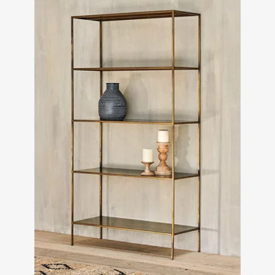John Lewis Nkuku Mahi Iron Wide Shelving Unit, Antique Brass