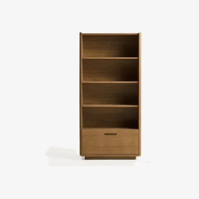 Kave Home Arelida shelving unit made of oak veneer and solid oak wood with light brown finish 90 x 185cm