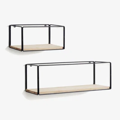 Kave Home Nezz set of two shelves in solid fir and black steel 30 x 15 and 50 x 17 cm
