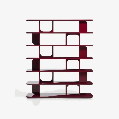 Kave Home Aduma glossy maroon finish lacquered MDF shelving unit FSC 100% 160 x 187 cm