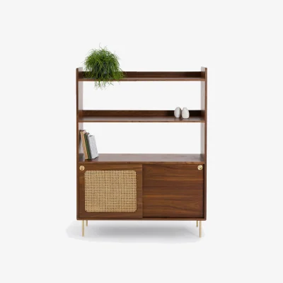 La Redoute Redpop Bookcase in Walnut Veneer and Rattan Cane