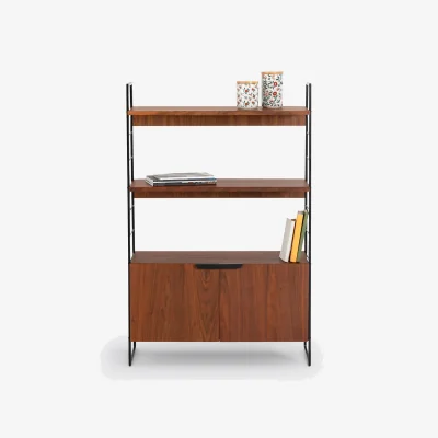 La Redoute Watford Bookcase in Steel and Walnut Veneer, Height 123cm