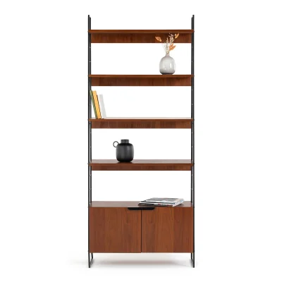 La Redoute Watford Vintage Walnut & Steel Shelving Unit, H190cm