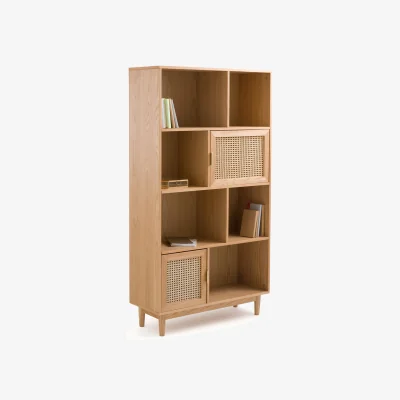 La Redoute Loris Oak Veneer & Rattan Bookcase