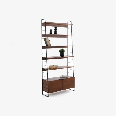 La Redoute Watford 220cm High Vintage Steel and Walnut Bookcase