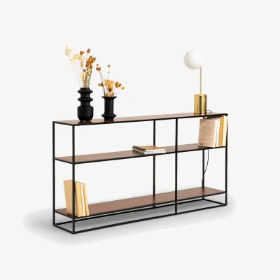 La Redoute Watford Console Table/Bookcase in Walnut Veneer and Steel