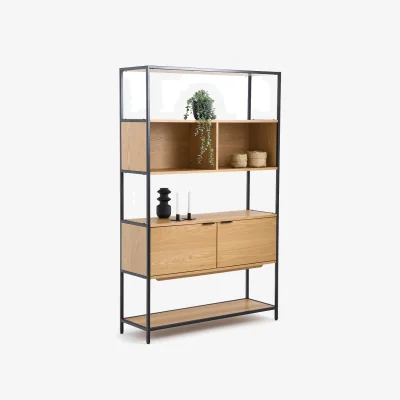 La Redoute Volga Wood & Metal Shelving Unit with 2 Compartments & 2 Doors