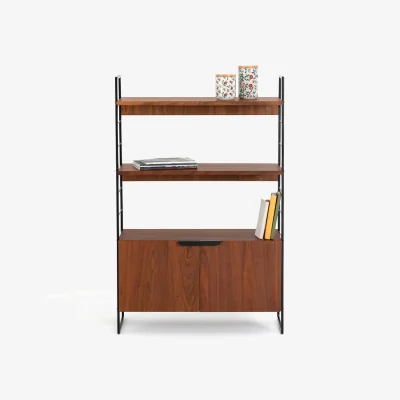 La Redoute Watford Vintage Steel & Walnut Shelving Unit, H123cm