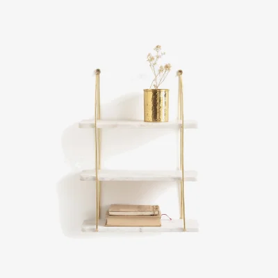 La Redoute Fitia 40cm Triple Marble & Brass Wall Shelf