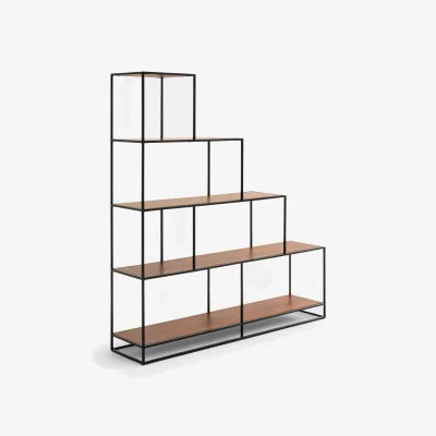 La Redoute Watford Stepped Bookcase in Steel and Walnut Veneer