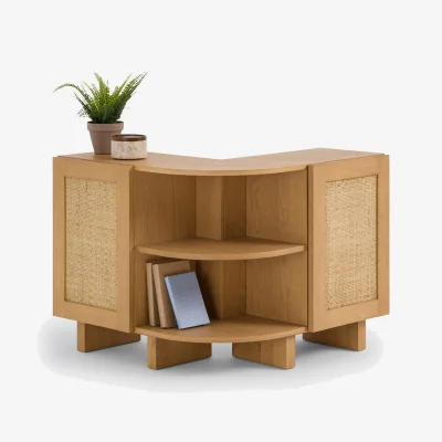 La Redoute Arty Bookcase/Console in Oak, Veneer and Rattan Cane
