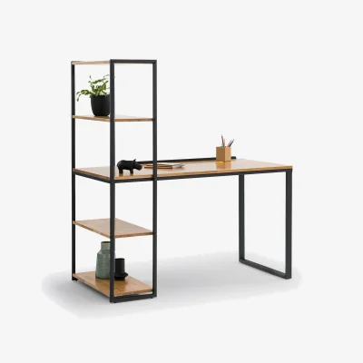 La Redoute Hiba, Oak and Steel Metal Bookcase Desk