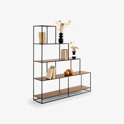 La Redoute Watford Stepped Bookcase in Steel and Walnut Veneer