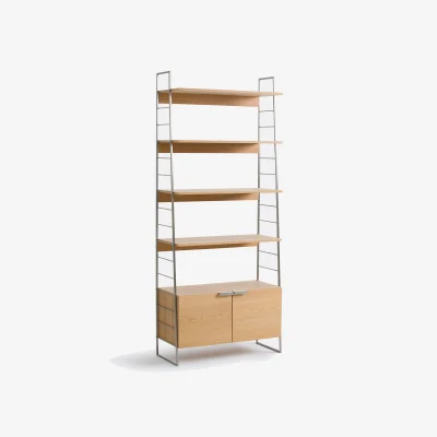 La Redoute Watford Bookcase in Oak, Veneer and Chrome-Plated Steel, Height 190cm