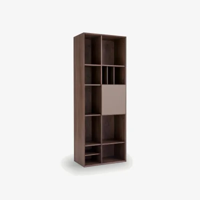 La Redoute Mikube Bookcase with Walnut Veneer and Leather Door