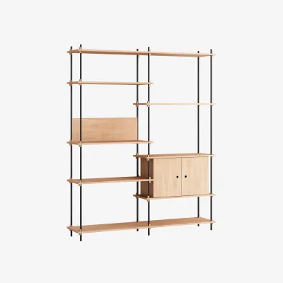 Nordic Nest MOEBE Shelving System shelf with cabinet Oak-black 163x200x35 cm S.200.2.C