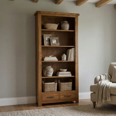 Oak&More Harrogate Rustic Solid Oak Large Bookcase
