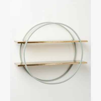 Oliver Bonas Iggy Green & Gold Metal Round Wall Shelf