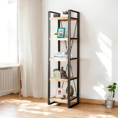 OAT Home Sligo Industrial Metal & Wood Narrow Bookcase