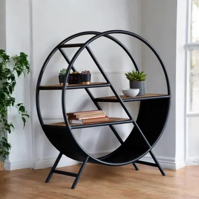 OAT Home Sligo Industrial Round Metal & Wood Bookcase