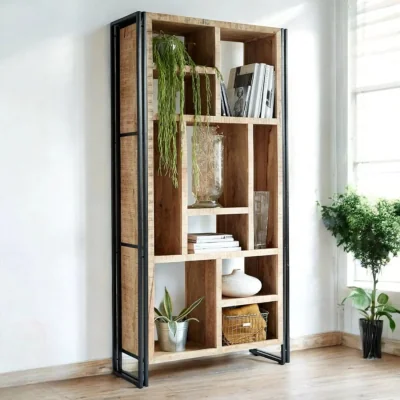 OAT Home Sligo Industrial Metal & Wood Multi-Shelf Bookcase
