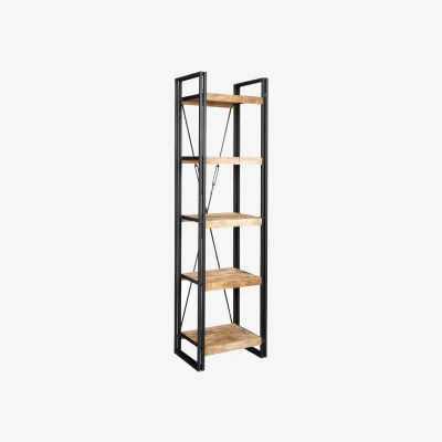 The Range Toivakka Narrow Reclaimed Wood and Iron Bookcase, 5 Shelves - Brown